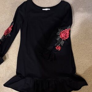 Boston Proper Black Mini Dress with Red Floral Accents